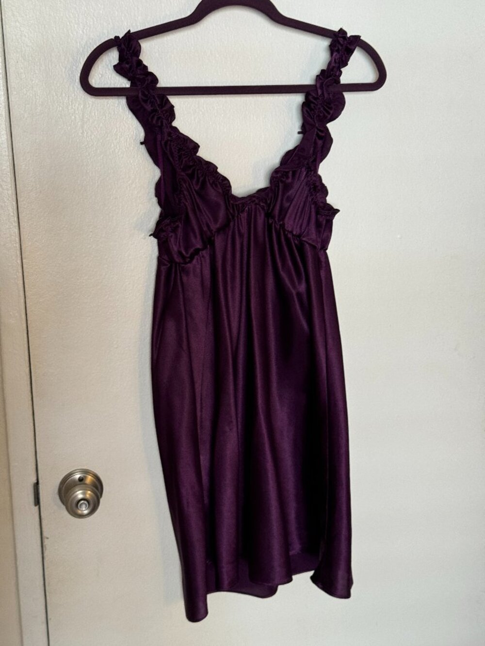 Sexy Plum Purple Chemise with rouged straps and dainty bows